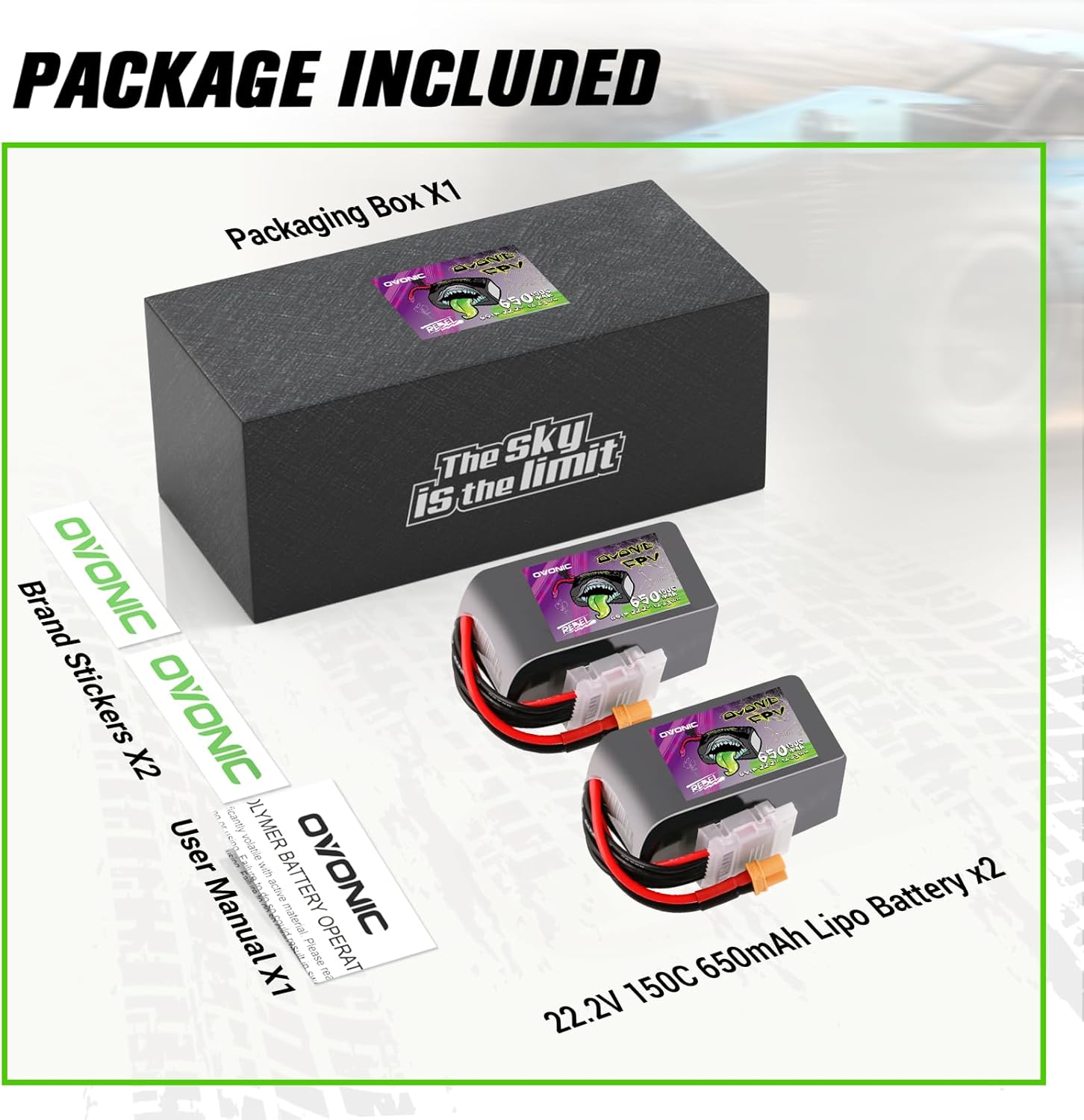 OVONIC 6S 650mAh Lipo Battery 22.2V 150C Battery with XT30 Plug for RC Car Truck RC Vehicles Boat Drone RC Airplane Quadcopter Helicopter FPV Racing Hobby Models [1 Package Including 2 Batteries]
