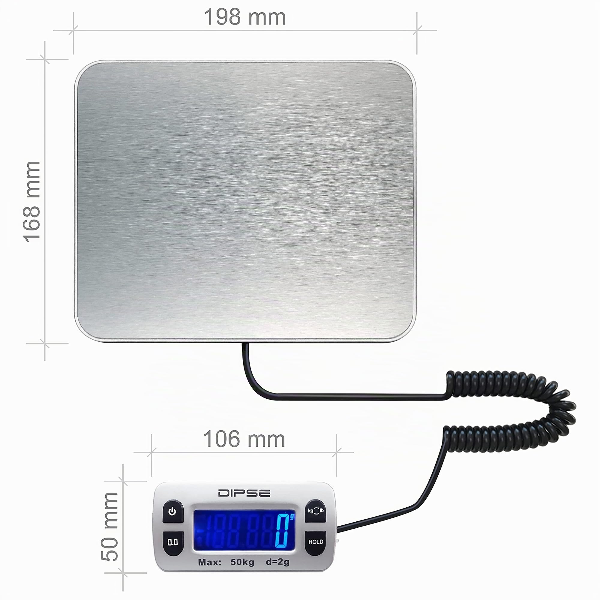 Dipse Parcel Mini – Balanza de paquetes con pantalla externa y gran potencia de pesaje 50kg x 0,002kg