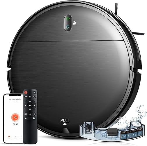 Robot Vacuum and Mop Combo, 2 in 1 Mopping Robot Vacuum Cleaner with Schedule, Wi-Fi/Voice/App, Strong Suction, Ease of Use, Self-Charging Robotic Vacuum, Slim, Ideal for Hard Floor, Pet Hair, Carpet - Black