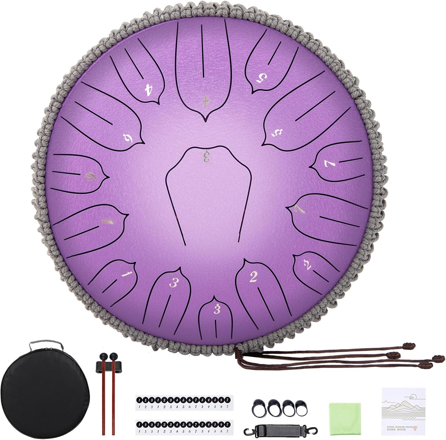 Steel Tongue Drum 12 Inch 15 Notes: Handpan Drums Set with Music Book Mallets Carry Bag - Hand Pan Instrument for Adults Musical Education Meditation Yoga Chakra (Purple)