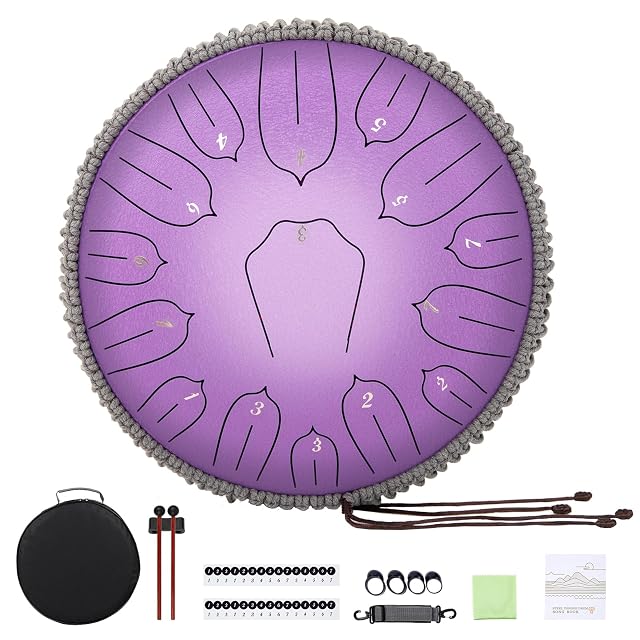 Steel Tongue Drum 12 Inch 15 Notes Handpan Drums Set with Music Book Mallets Carry Bag - Hand