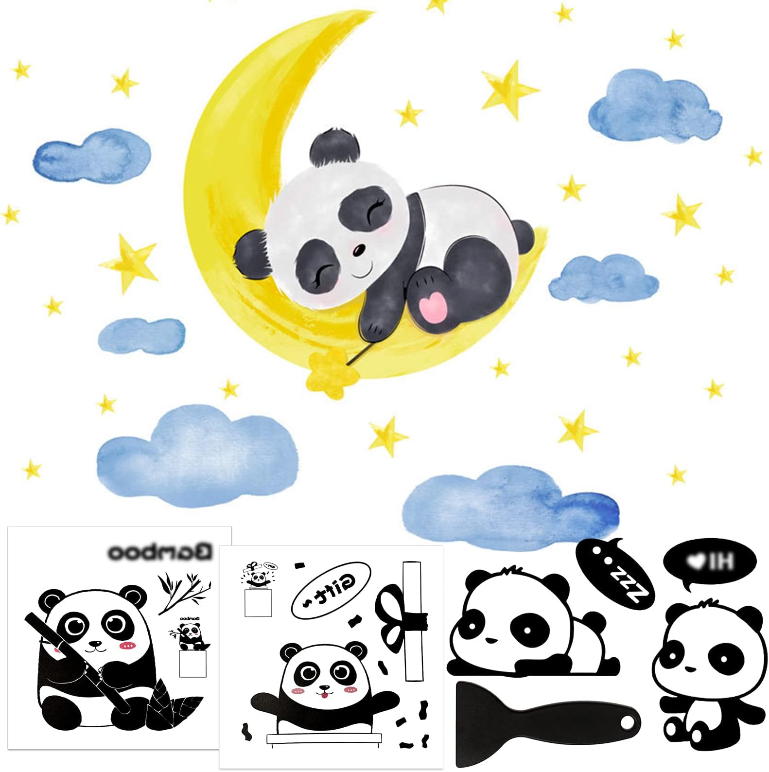 pandaonlyPanda Wall Stickers,Sleeping Panda Self-Adhesive Wall Decal and 4 Pcs Light Switch Wall Sticker + 1 Sc,for Nursery Kindergarden Baby Toddler Children Kids Room Decoration
