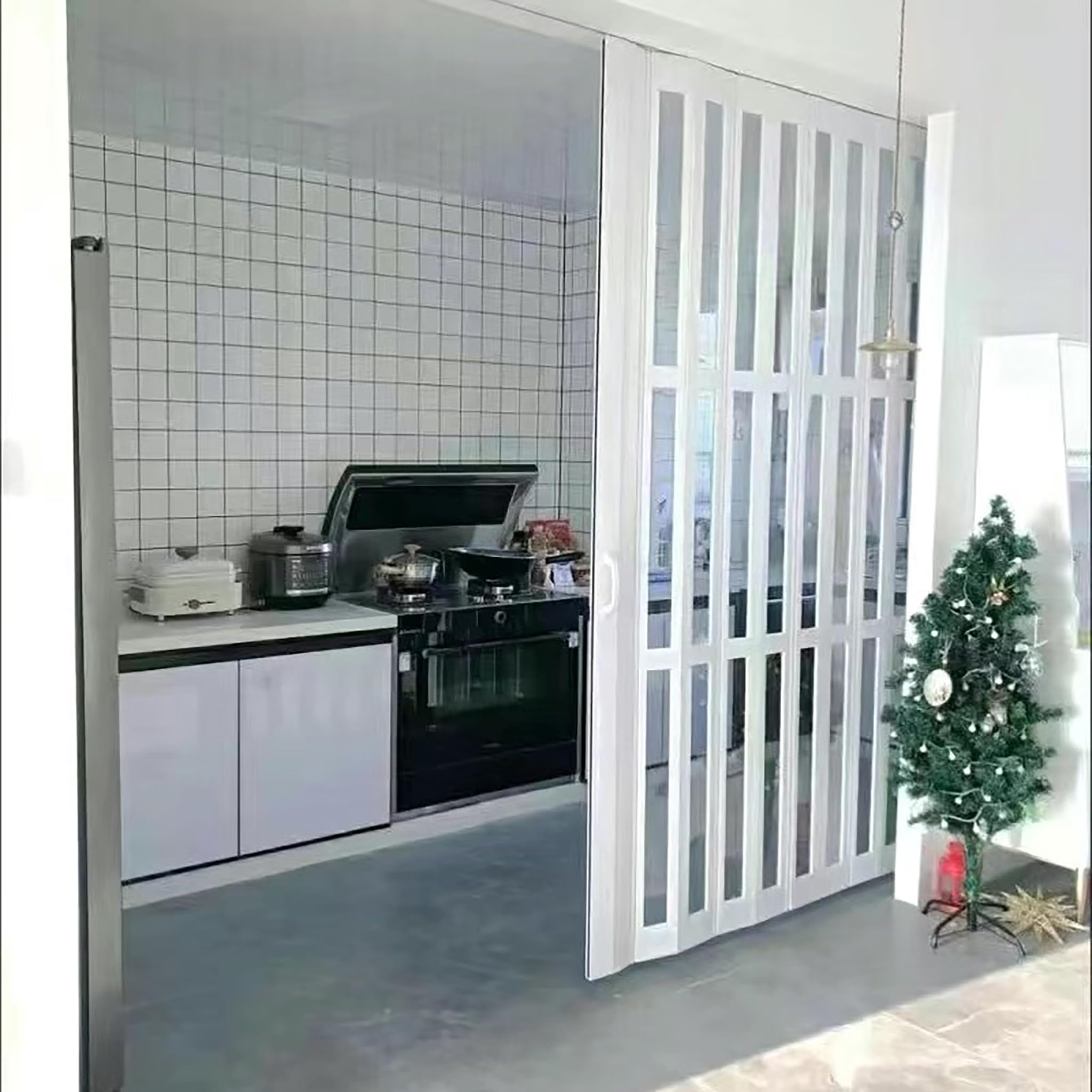 Kgfvesdc Concertina Door Folding Bathroom,PVC Concertina Folding Doors Internal(110 * 195cm),Silent-Running Slide Rails,Magnetic Locks Folding Closet Partition Panel for Bedroom, Kitchen