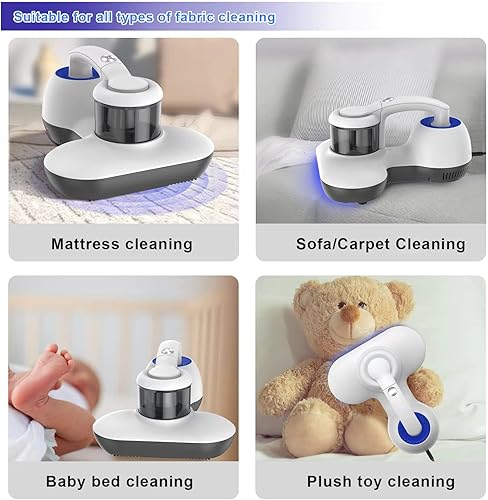 Miniatura 4 de Aspirador de cama, aspiradora de colchón UV, potente succión de 12 KPa con HEPA, limpiador de colchón profundo de mano para cama, colchones