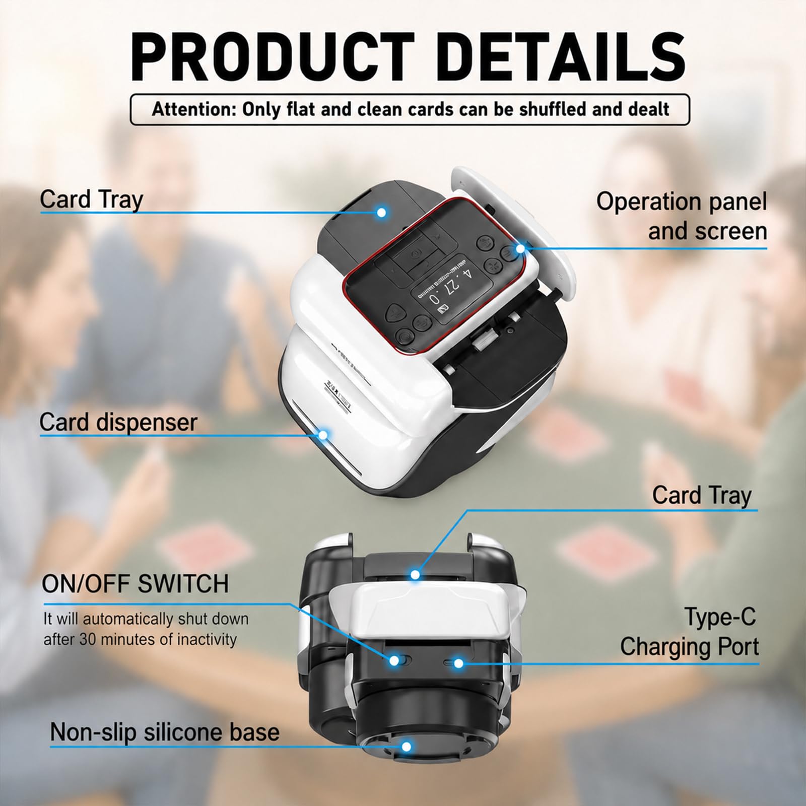 Miscelatore e distributore automatico di carte 2 in 1, rotazione a 360° per 1-2 mazzi, con 4 telecomandi, miscelatore elettrico per 2-12 giocatori, ricaricabile, silenzioso, ideale per il poker