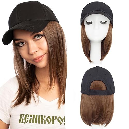 Miniatura 23 de SEGO - Gorra de béisbol con extensiones de pelo para mujeres, sintético resistente al calor, 6 pulgadas, postizo corto y recto ajustable, peluca