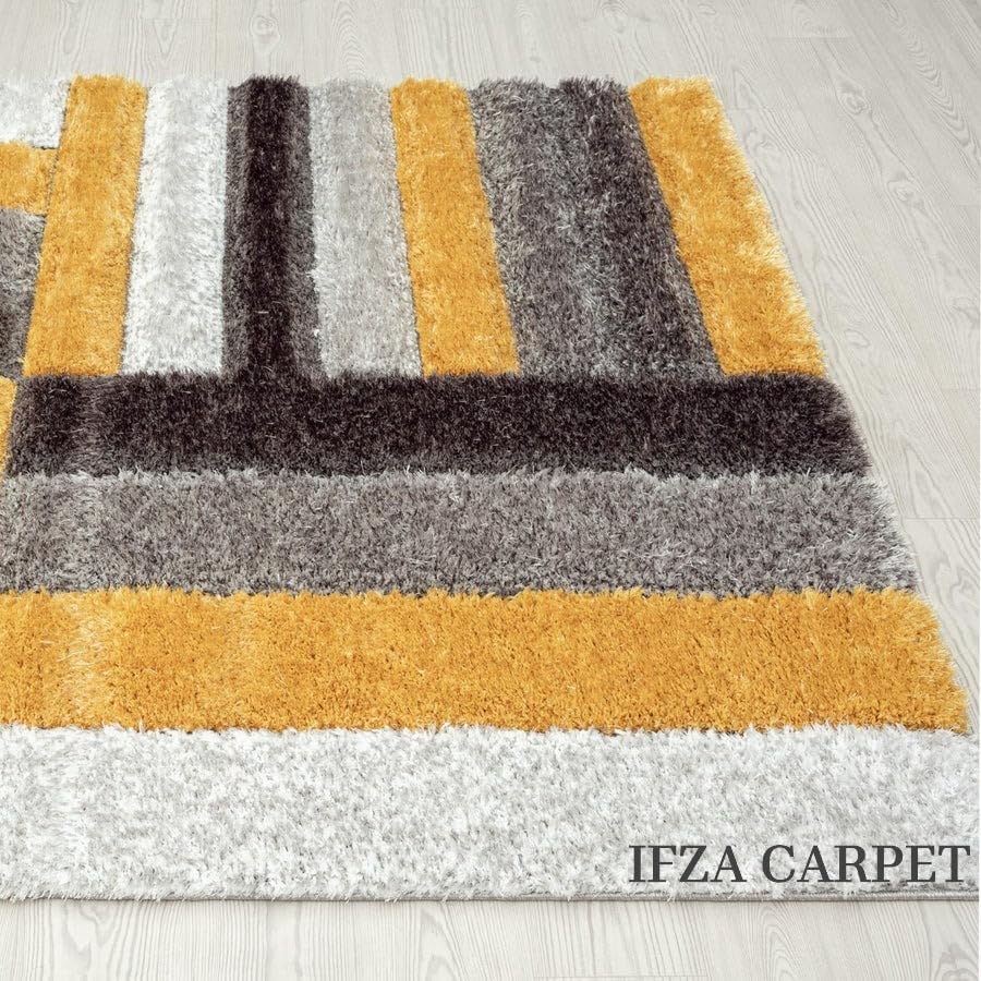 Image of Carpets for Living Room 4 x 6 Feet Soft Smooth Thick Non-Slip Fluffy Shaggy Area Rug for Bedroom, Drawing, Kids Room, Office with Upto 2 Inch Microfiber High Pile (Yellow Black A)