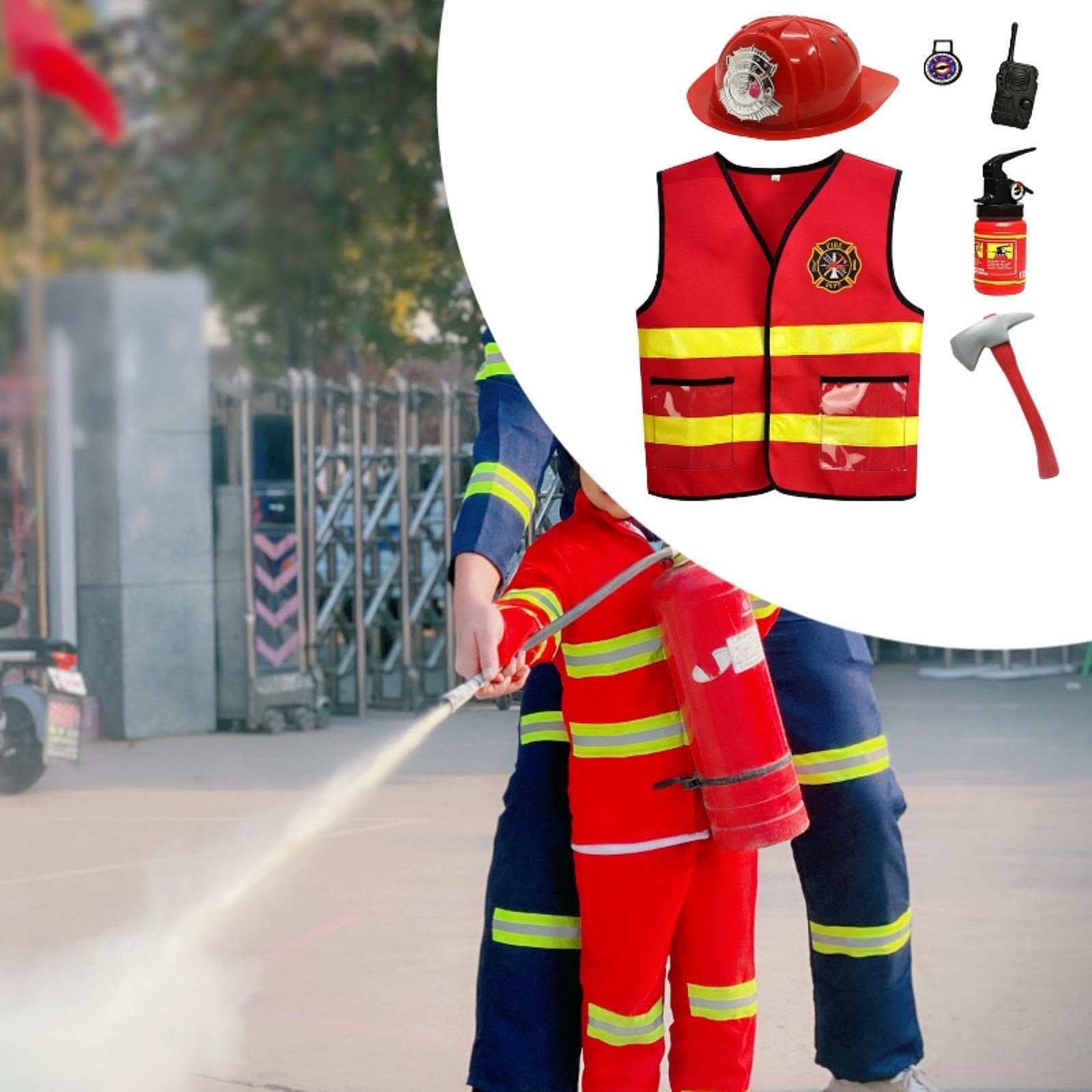 Amagogo Gilet da Pompiere per Bambini Gilet da Festa per Pompiere vestibilità Lavabile Accessorio per Costume da Pompiere Premium per età 3-10 Anni, 6 Pezzi