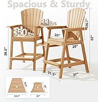 Vista 2 de PASAMIC Juego de 2 sillas altas Adirondack para todo tipo de clima, sillas de exterior de polietileno de alta densidad con bandejas dobles