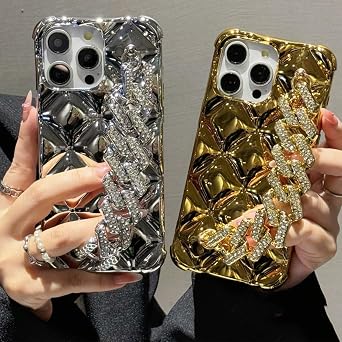 Changjia for iPhone 16 Pro Max Glitter Diamond Case with Wrist Strap Loop, Cute Bling Rhinestones Sparkle Shiny Soft Silicone Shockproof Women Girls Protective Case for iPhone 16 Pro Max 6.9 (Gold)