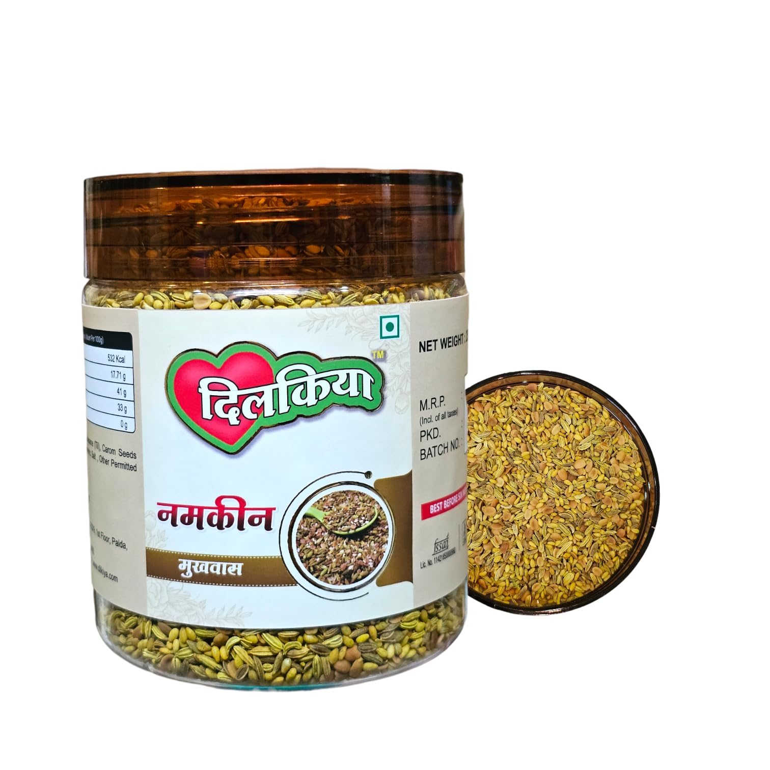 DiLKiYA Salty Mukhwas, Fennel Seeds (Saunf) with Dhana Daal And Carom seeds(Ajwain) [250 Grams, Jar Pack] [Kharo Khato Mouth Freshener]