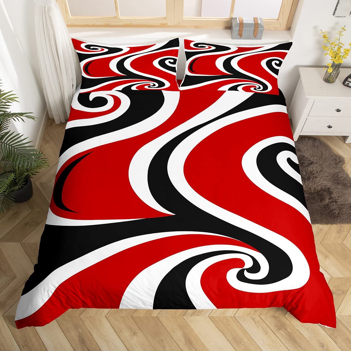 Housse de couette à rayures géométriques anti-plis pour chambre cosy au style rétro