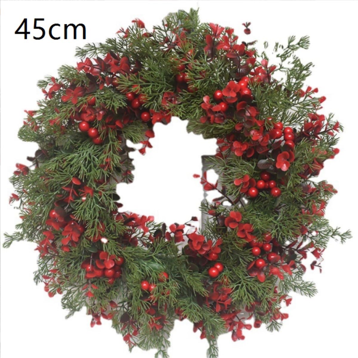 Corona Navidad Guirnalda De Decoración Navideña Estilo Americano, Simulación Fruta Roja, Colgante For Puerta Artificial Decoración(45cm)