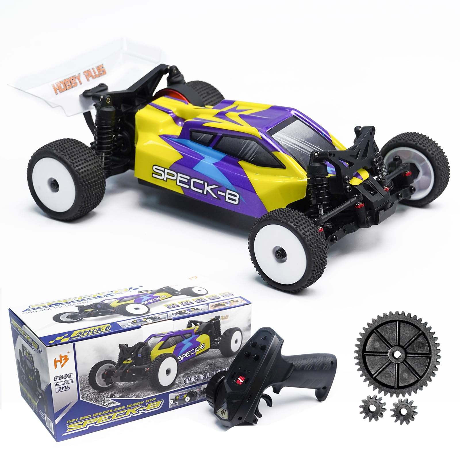 HOBBYPLUS Speck B Elite Brushless 1/24 2WD Mini RC Car - RTR RC Buggy, Fast Mini Racing Buggy - Veicoli da corsa telecomandati (giallo azor)