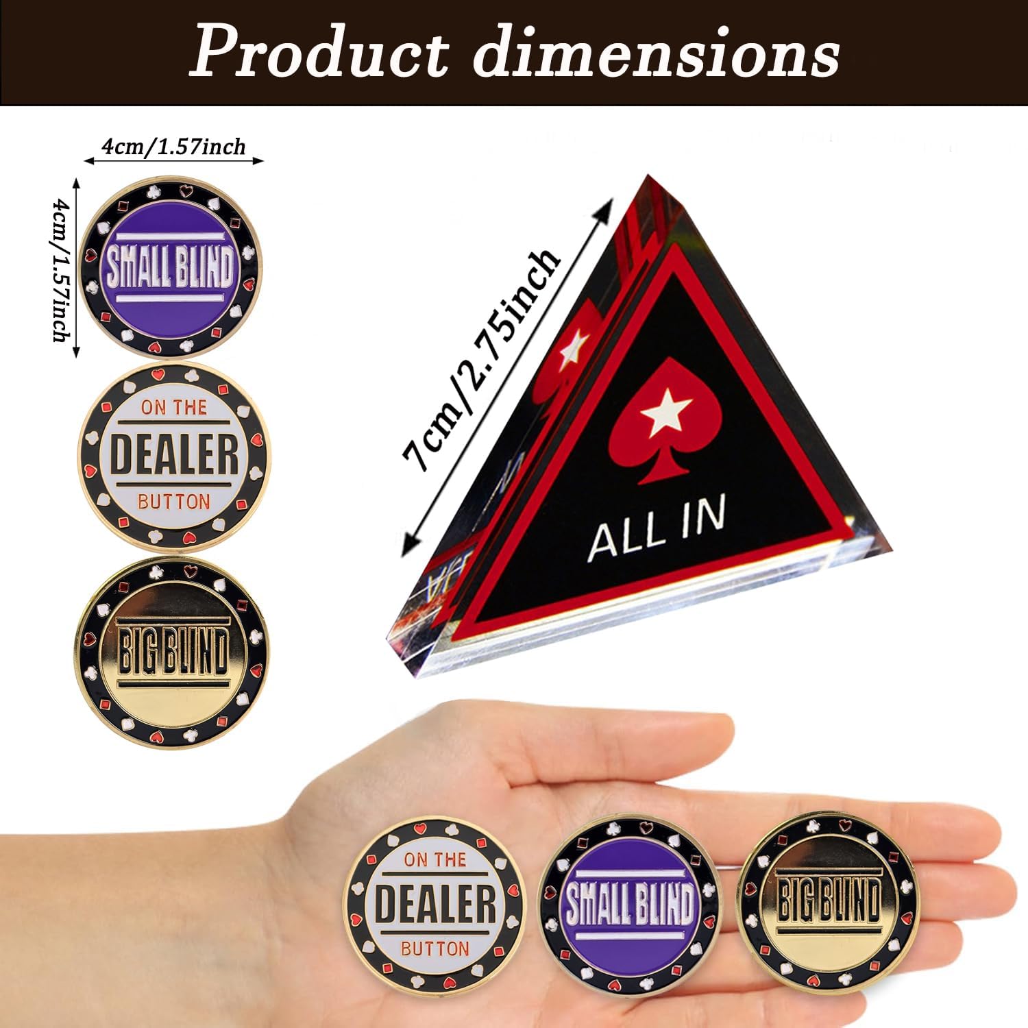 [4PCS] Metal Dealer Button, Big Blind and Small Blind,Crystal Material All in Button, Metal Position Markers for Texas Holdem Poker