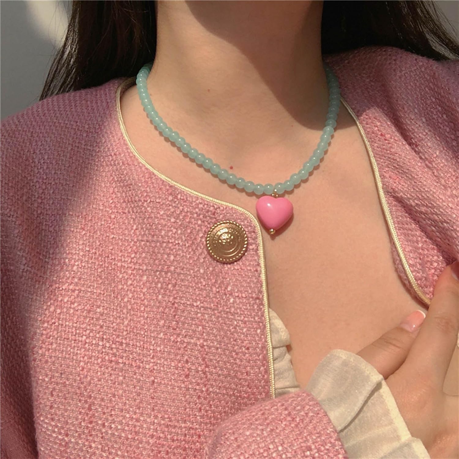 Fashionable Necklace Pendant Neck Chain Stylish Accessory for Girls Contrasting Color Collarbone Chain Colorful Heart Necklace