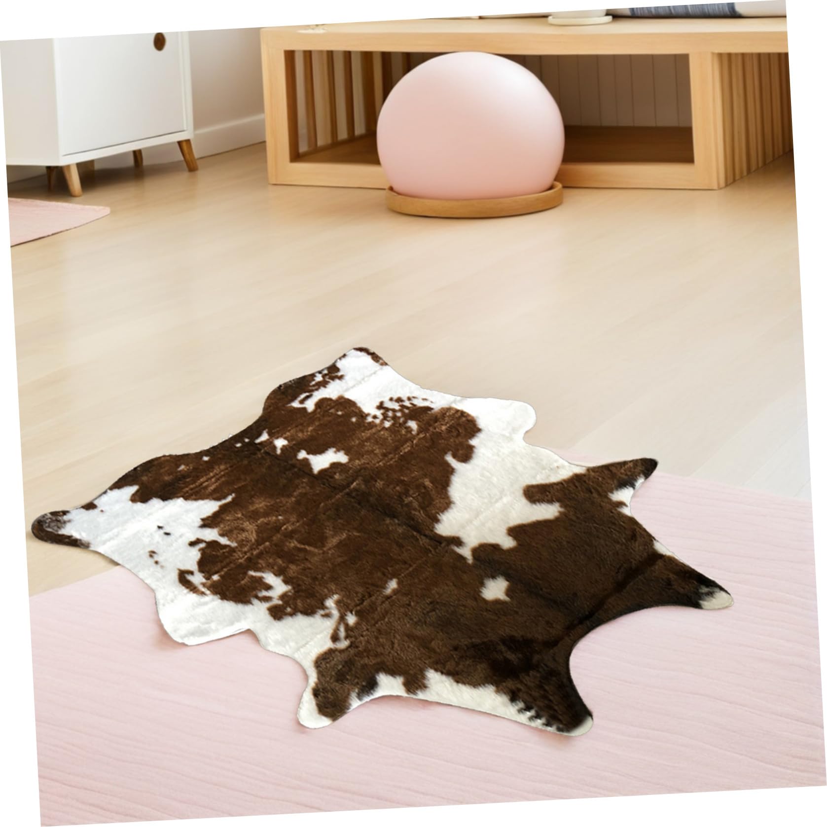 Tappeto Mucca Marrone in Pelle Sintetica Morbido e Lavabile, Cuscino da Pavimento Riutilizzabile per Decorazione Casa e Camera da Letto