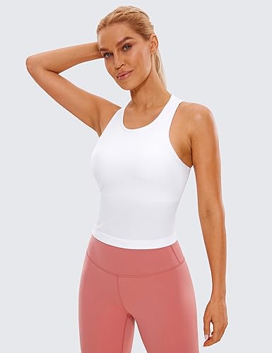 Miniatura 2 de CRZ YOGA Camiseta corta sin mangas de cuello alto acanalada sin costuras para mujer, sujetadores deportivos acolchados con espalda cruzada larga