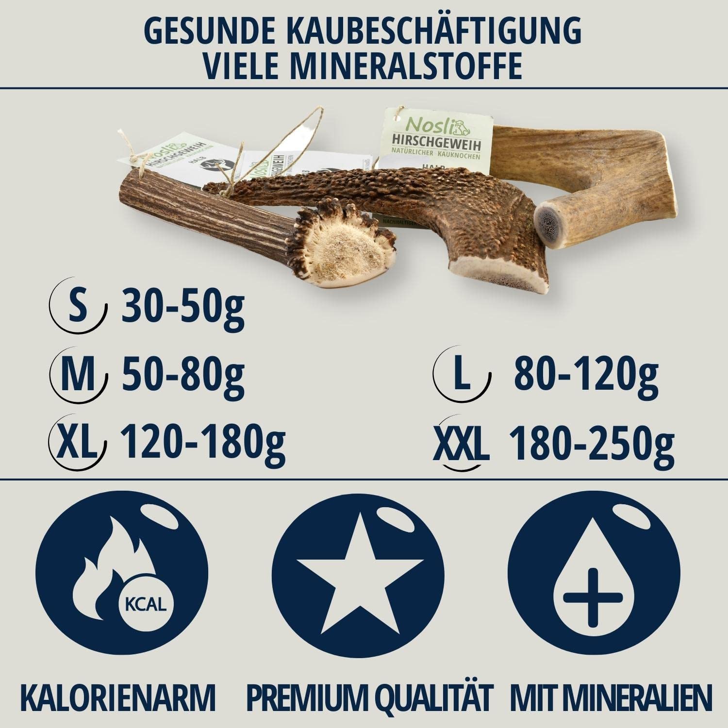 Lot de 3 demi-bois de cerf pour chien - Bâtons de décharge - Os à mâcher - M (50-80 g)