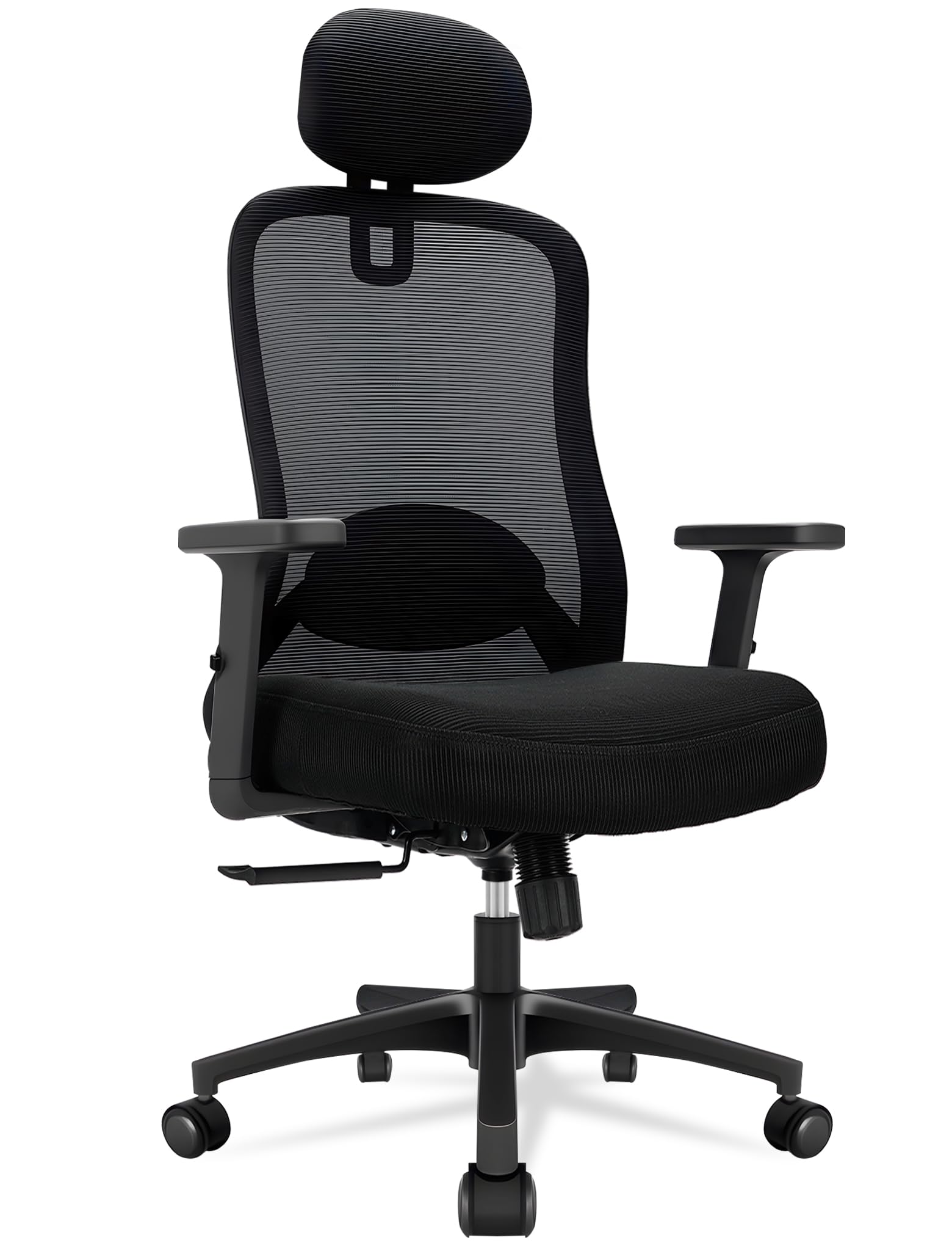 Sedia da Ufficio Ergonomica con Poggiatesta, Supporto Lombare e Braccioli Regolabili, Sedia da Scrivania PC in Rete, Reclinabile 90°-130° con Blocco a 3 Posizioni, Home Office, 150 kg, Nera