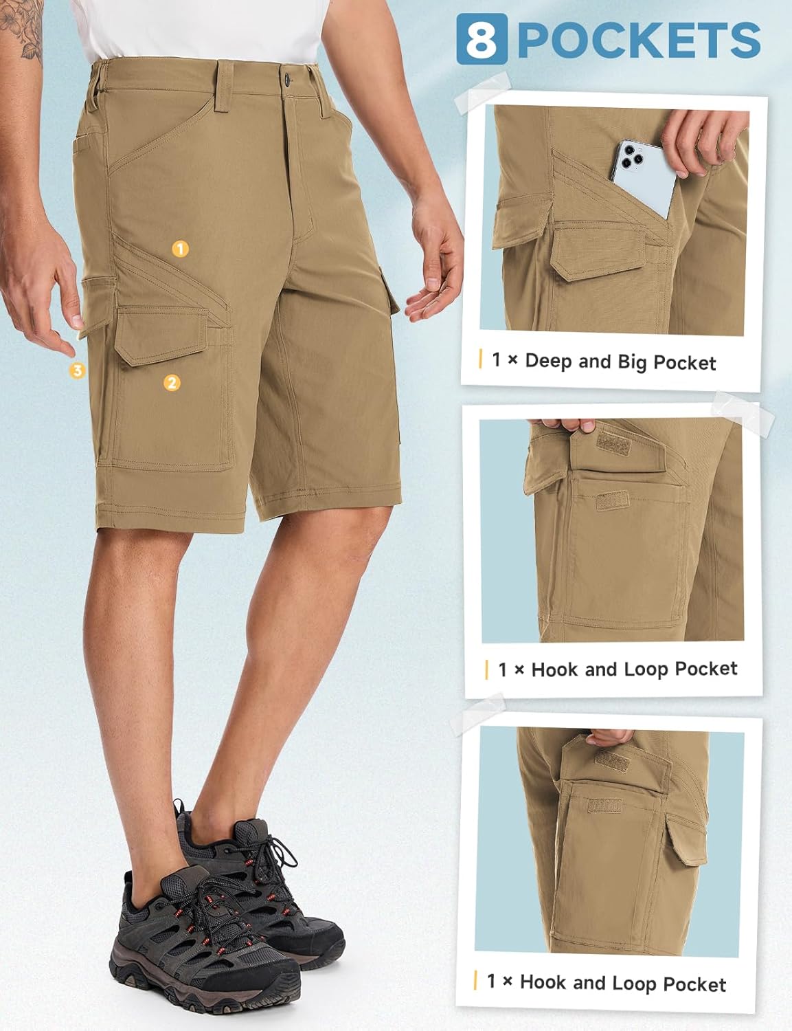 Moosehill Mens-Hiking-Shorts Cargo Lightweight Water Resistant Quick Dry Big & Tall with 8 Pockets for Tactical Work - Image 3