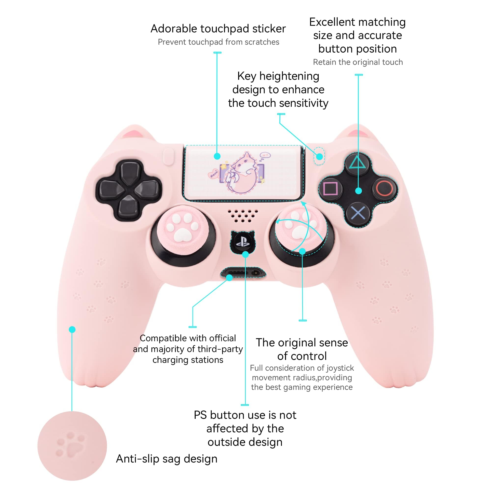 GeekShare Skin per controller PS4 a forma di pelle, in silicone antiscivolo, compatibile con controller PS4 Slim/Pro, rosa