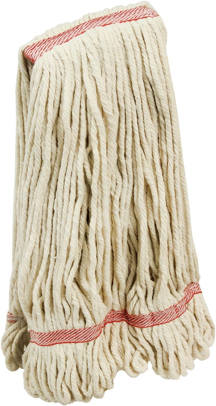 Libman Commercial 972 Medium Looped-End Wet Mop, Recycled Cotton Blend, 18 oz., White with Red Bands (Pack of 6)