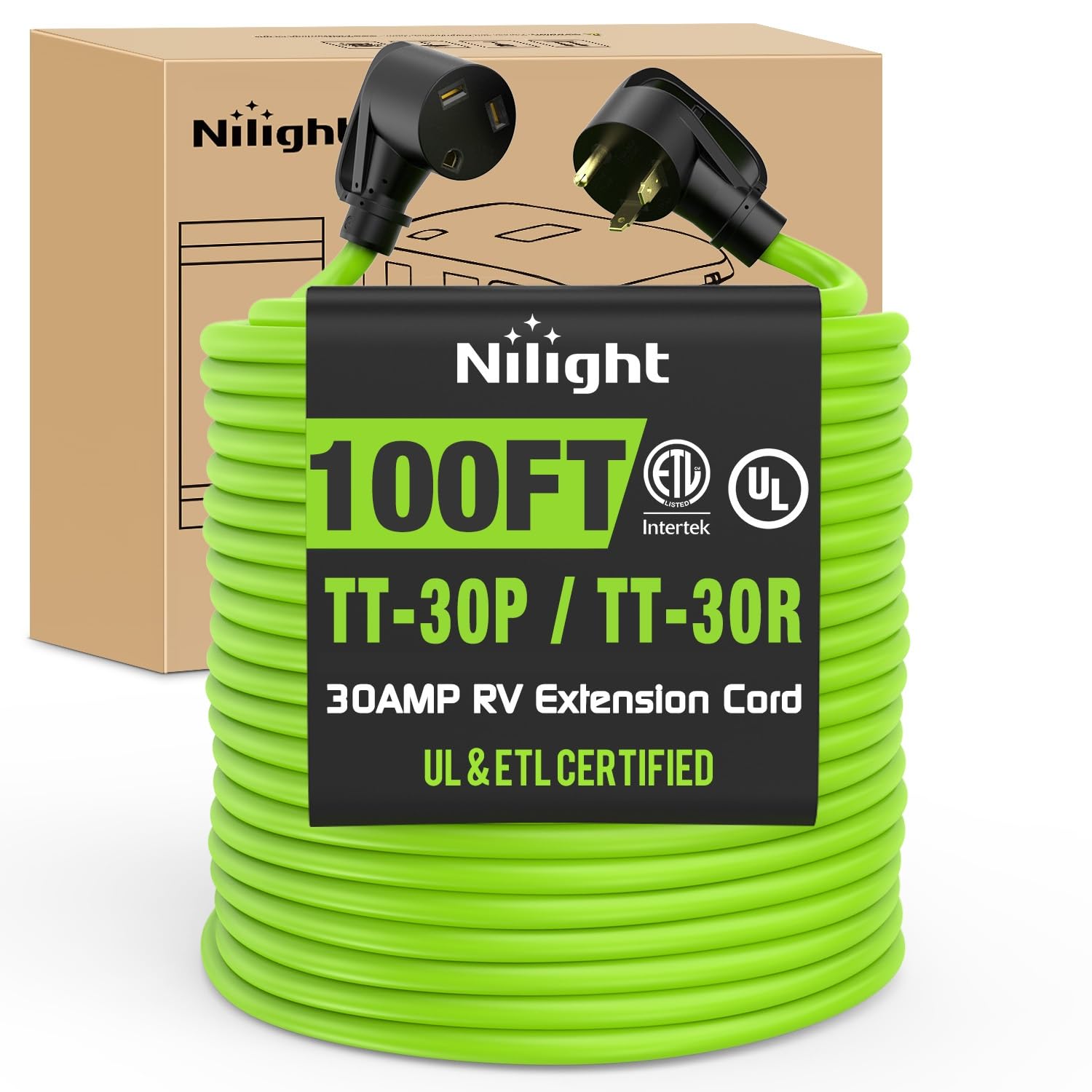 Nilight 100FT 30 Amp RV Extension Cord 10/3 Gauge Pure Copper TT-30P TT-30R