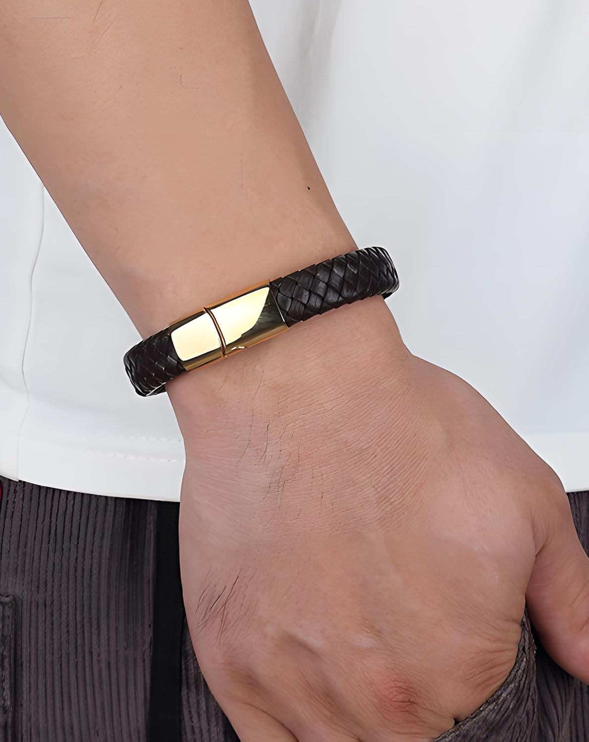 Leather Bracelet for Men, Braided Mens Cuff Bracelets with Stainless Steel Clasp Stacked Multi Style Color Anniversary Father's Day Birthday Christmas Jewelry Gifts for Him - Image 2