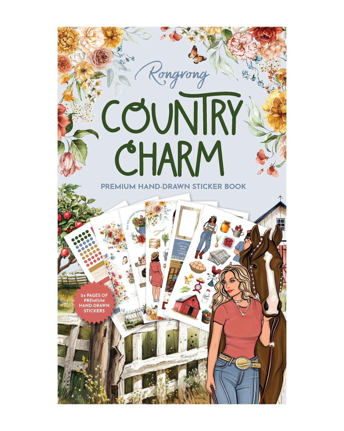 Rongrong Country Charm Planner Sticker Book for Planners, Calendars and Journals - Premium Quality Hand Drawn Perfect for Lovers of The Countryside - Scrapbook Accessories - 24 Pages