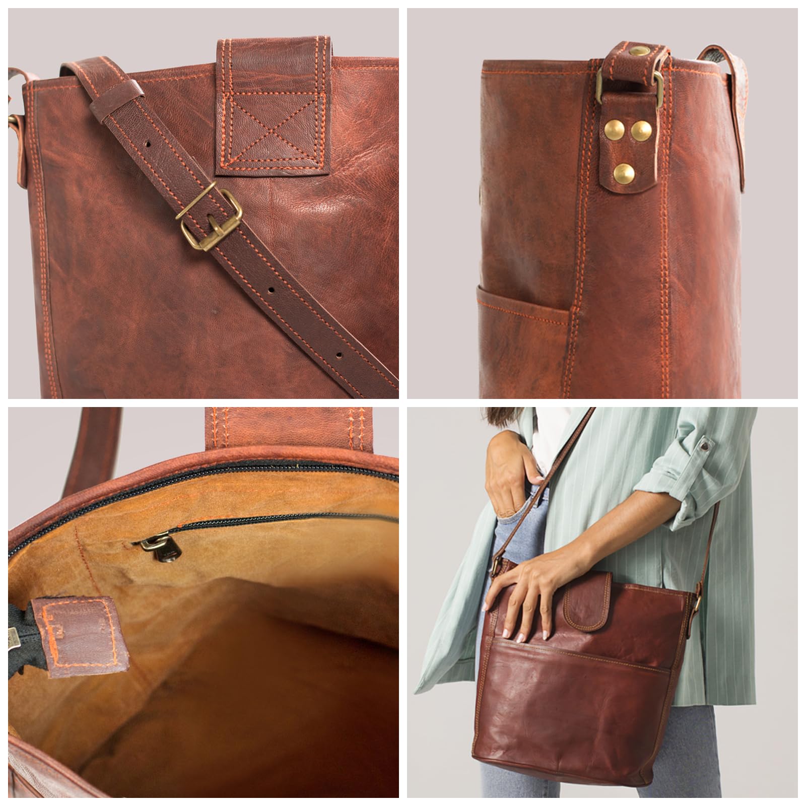 LEABAGS Nicola bolso de mujer de cuero genuino en look vintage I bolso de hombro I bolso de cuero I bolso bandolera