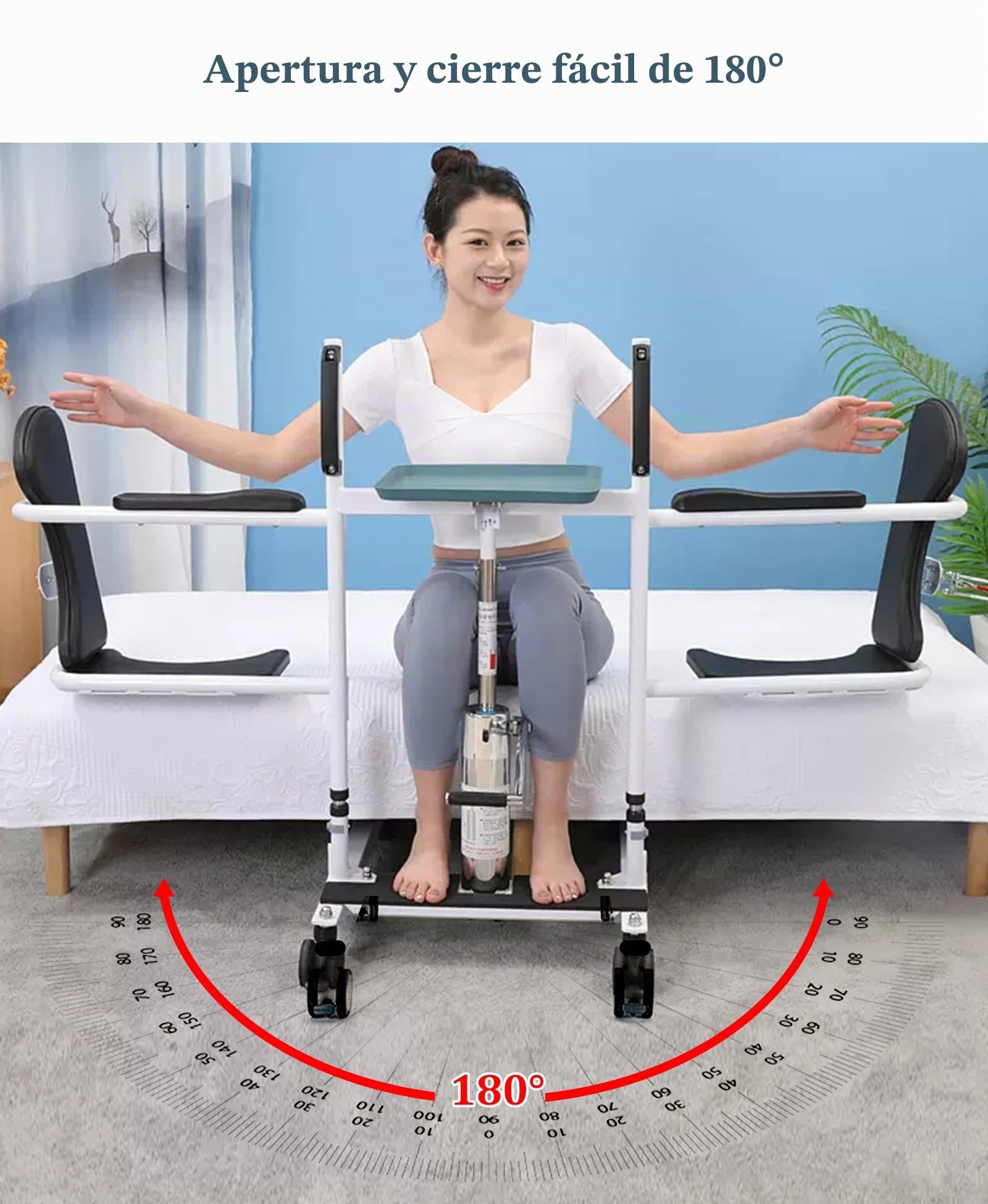 Grúa Hidráulica Multifunción con Asiento Dividido en 180°, Elevador de Pacientes, Silla de Transferencia de Pacientes, Elevador de Pacientes con Inodoro, No Apto para Parálisis Total