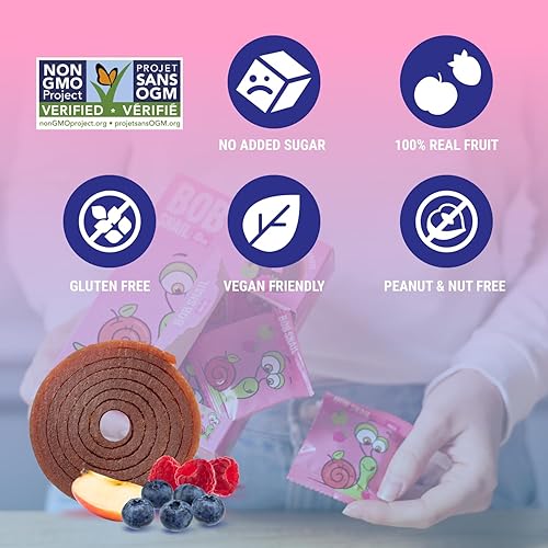 Miniatura 6 de Bob Snail Wild Berry Mix Fruit Roll Ups  Dulces saludables, aperitivos de frutas secas reales, sin azúcar añadido, vegano, sin nueces, dulces para