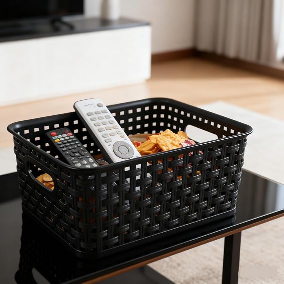 Plastic Weave Storage Baskets, Storage Bins, 6 Packs, Black