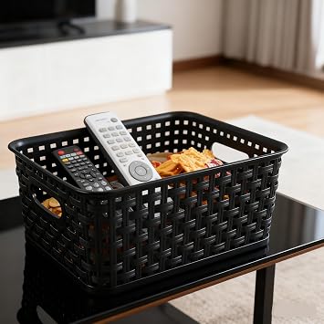 Plastic Weave Storage Baskets, Storage Bins, 6 Packs, Black