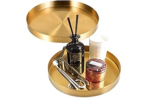 Jucoan Set of 2 Round Brass Gold Trays