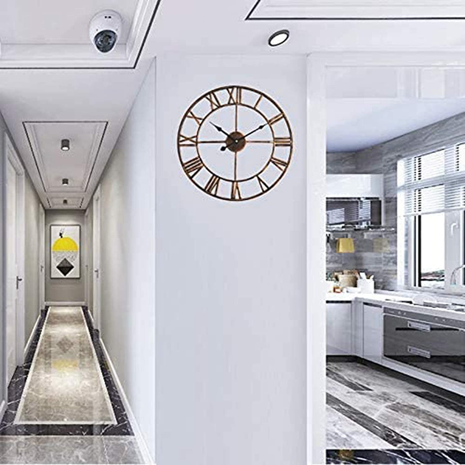 Outdoor-Garten-Wanduhr, große Retro-Gartenuhr mit römischen Ziffern, offenes Gesicht, Schmiedeeisen, wasserdichte Außenuhr, Indoor-Outdoor-Dekoration, Außenuhr, stumme Quarz-Wanduhr,Bl