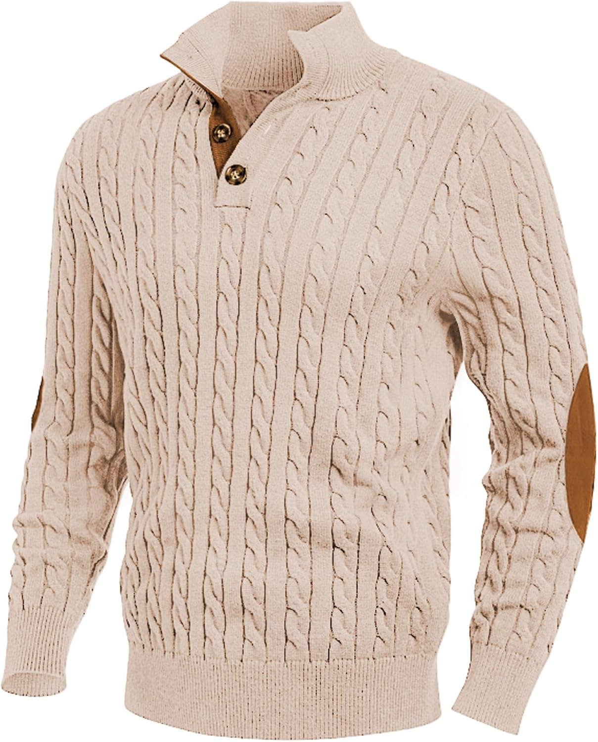 JMIERR Men’s Cable Knit Pullover Sweater Casual Long Sleeve Stand Collar Button Knitted Sweaters
