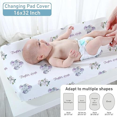 Miniatura 4 de Juego de ropa de cama para cuna con nombre personalizado para guardería neutral juego de ropa de cama personalizado para cuna de elefante para niñas