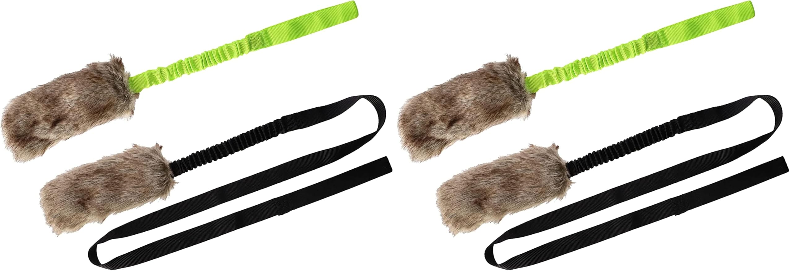 Dingo Set Hundespielzeug Kunstfell Pelz Grün Griff Bungee, Langen Schwarz Griff Bungee Mop Beisswurst Quietscher Hundetraining, Agility Spiel mit Hund Z30021 (Packung mit 2)