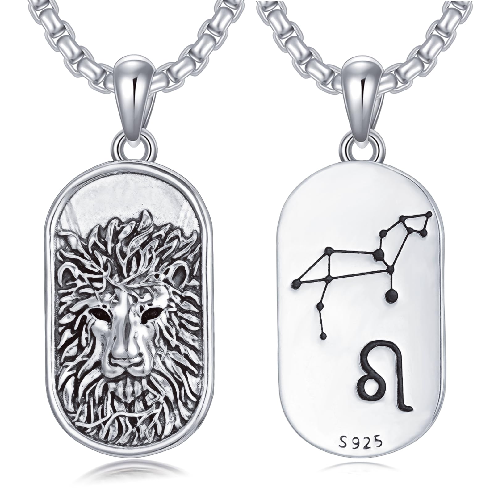 Sternzeichen Löwe Halskette für Herren Damen 925 Sterling Silber Leo Sternbilder Horoskop Anhänger Kette Schmuck Geschenke für Männer Frauen