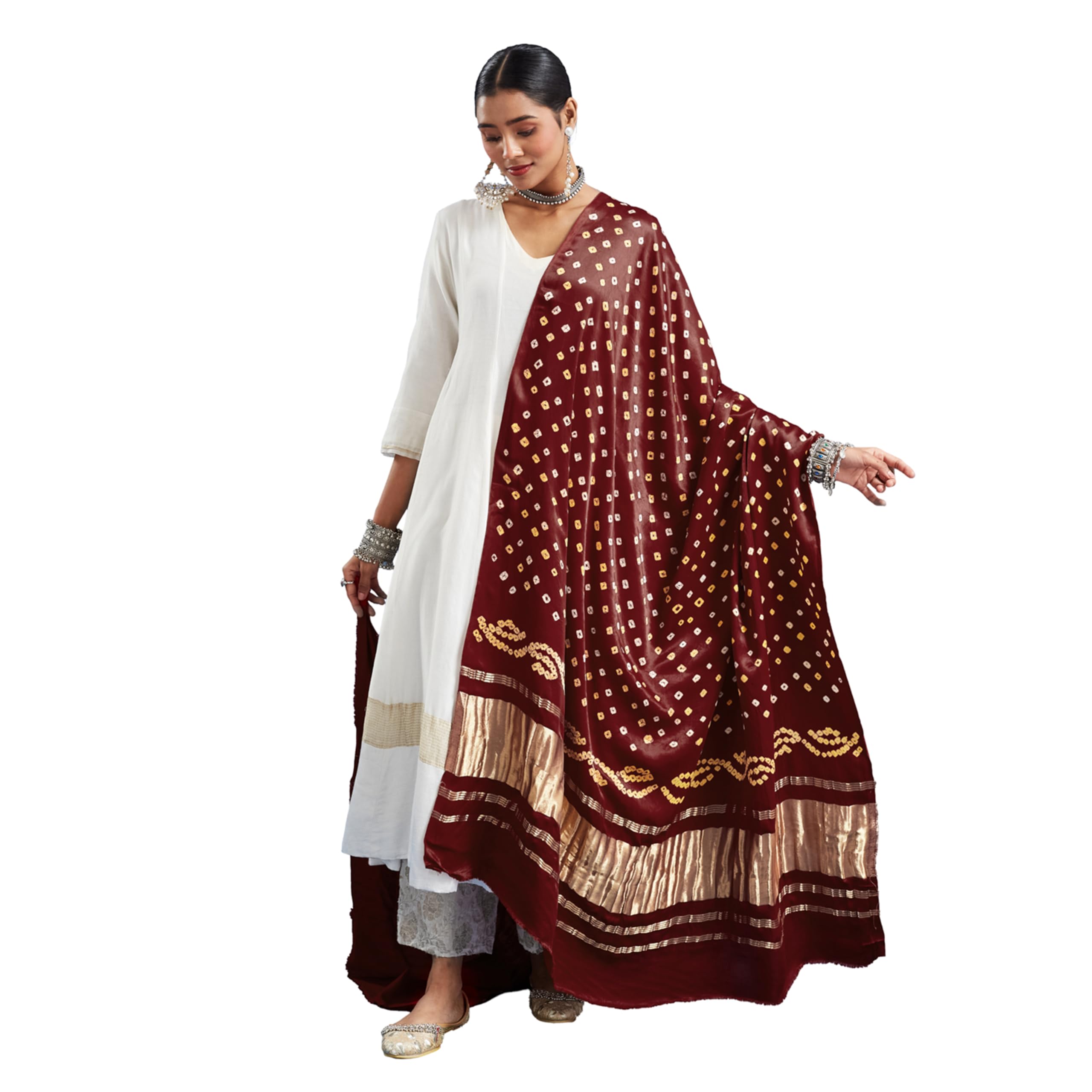designer gajji silk dupatta with tie-dye print – perfect for weddings, festivals & celebrations dup