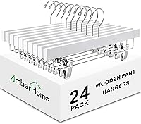 Vista 8 de Amber Home Paquete de 10 perchas de madera blanca para pantalones con 2 clips ajustables para jeans, pantalones cortos