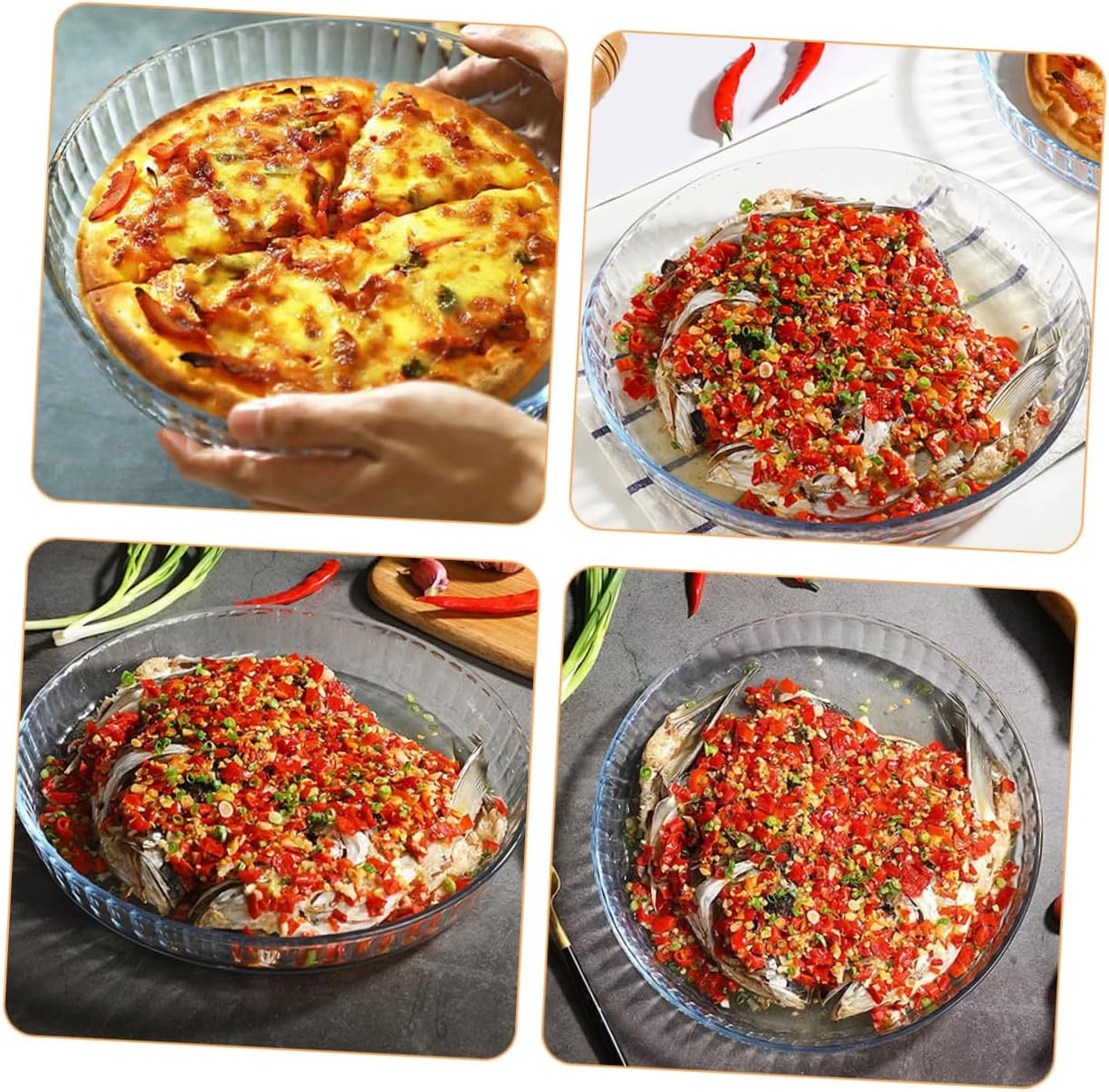 Heat-resistant Glass Pizza Tray Glass Plate Roasting Plate Baking Dish Condiment Mixing Bowl Kitchen Supplies