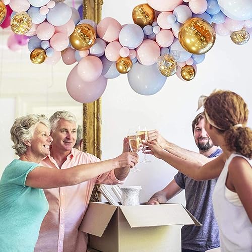 Miniatura 5 de Kit de arco y guirnalda de globos de 132 piezas de 5 a 36 pulgadas, globos de confeti de oro rosa y azul de 16 pies para boda, baby shower, fiesta