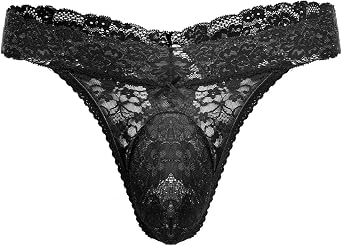 IBAKOM Mens Lace Thong Panties Sheer G-string Underwear