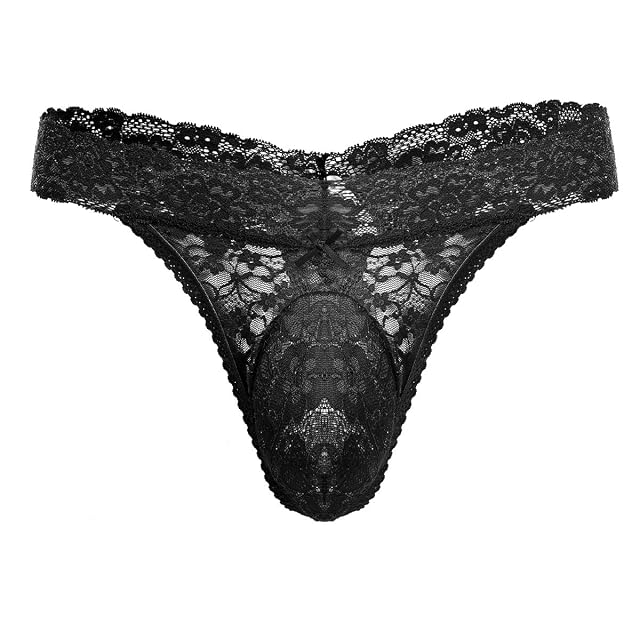 Mens Lace Frilly Sissy Thong Panties Sheer Mesh Bikini Briefs T-back G-string Underwear