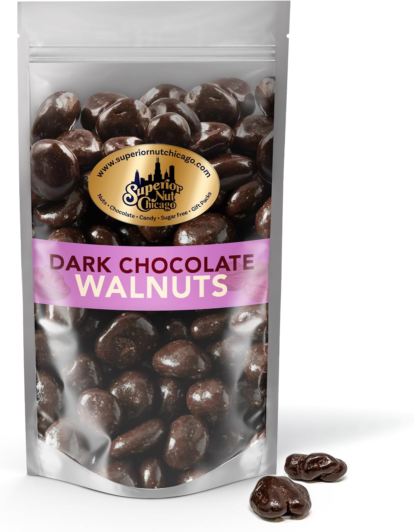 Superior Nut Chicago Dark Chocolate Covered Walnuts - Gourmet Crunchy Walnuts, Rich Omega-3s & Antioxidants - Resealable 2 lb Bag