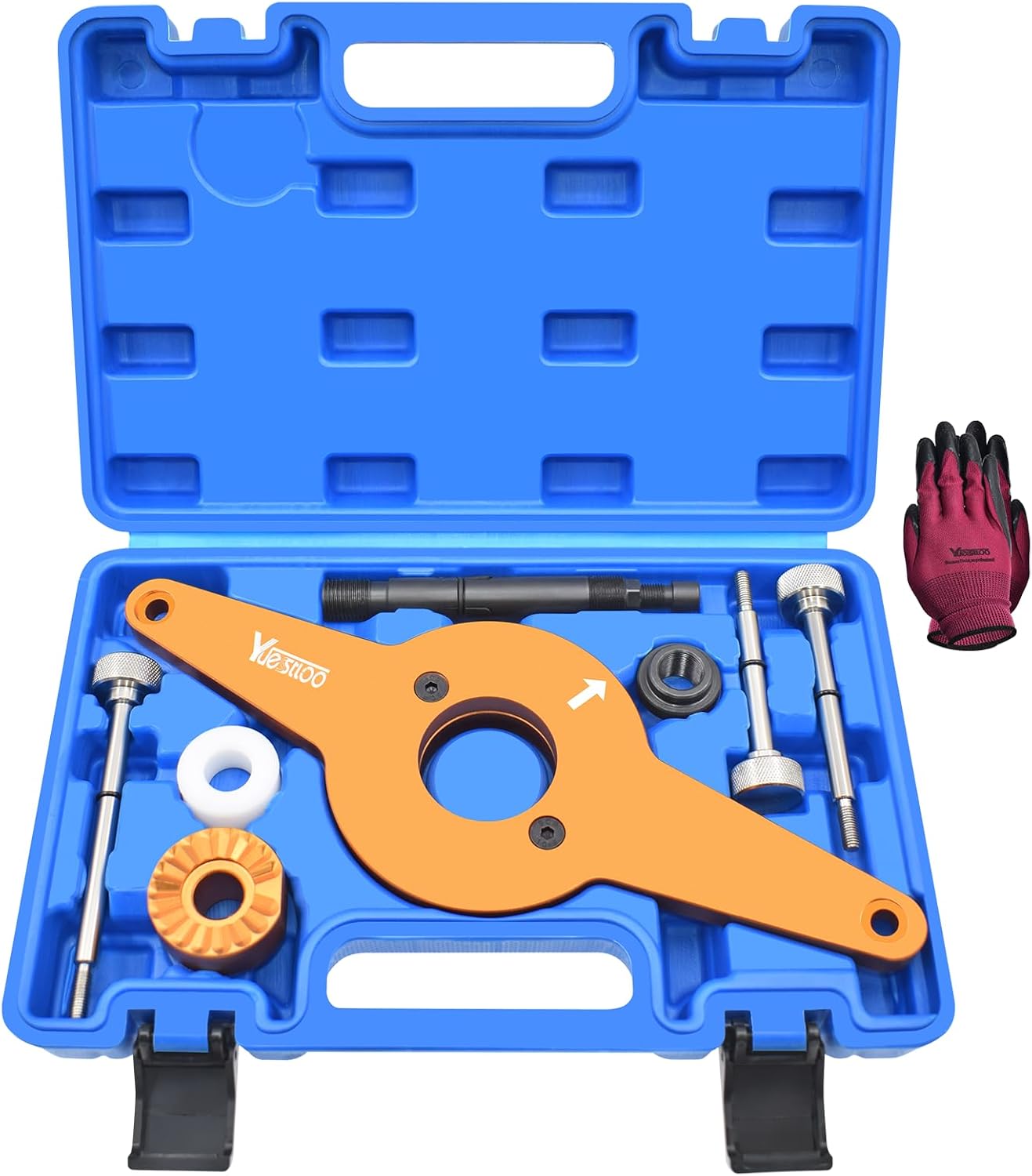 8pcs Vibration Damper Holding Tool Crankshaft Pulley Removal Shock Absorber, Compatible with Audi, Seat, Skoda, VW 1.8/2.0 4V TFSI EA888 Gen 1/2/3, Replace T10531, With Carrying Case & Glove