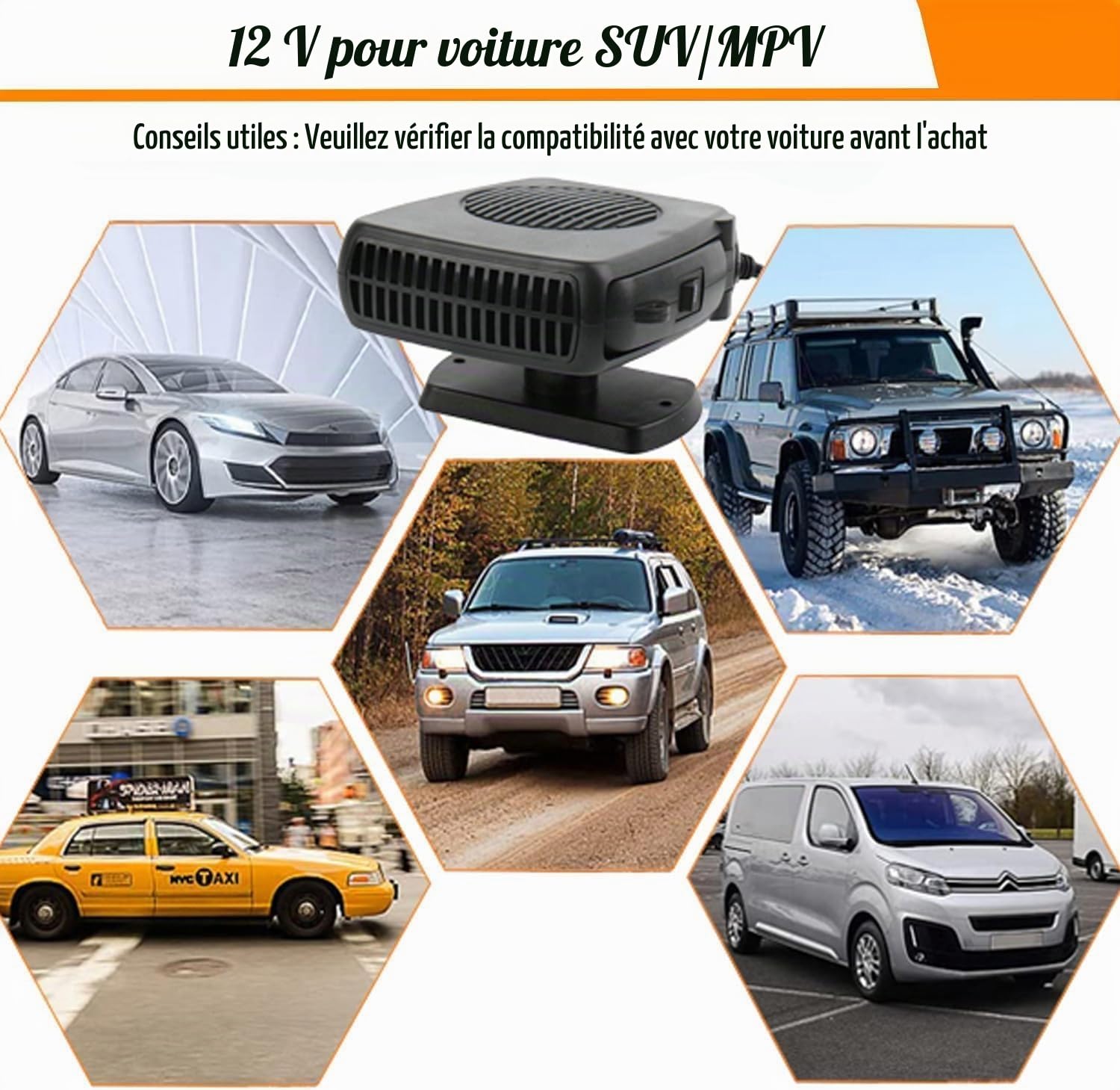 JOPWUE Chauffage de Voiture, Dégivreur de Voiture 12V, Chauffage Portable pour Voiture, Kit de Dégivreur pour Voiture 200W pour l'Hiver, Chauffage Mini pour Voiture avec Prise Allume-Cigare, Dégivrant
